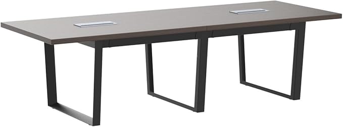 ahliss Sturdy Conference Table with Cable Management Grommets Modern Rectangle Office Meeting Table with Wood Tabletop and Metal Frame & Legs- Easy Assembly Boardroom Table (Dark Brown, 8 Foot)