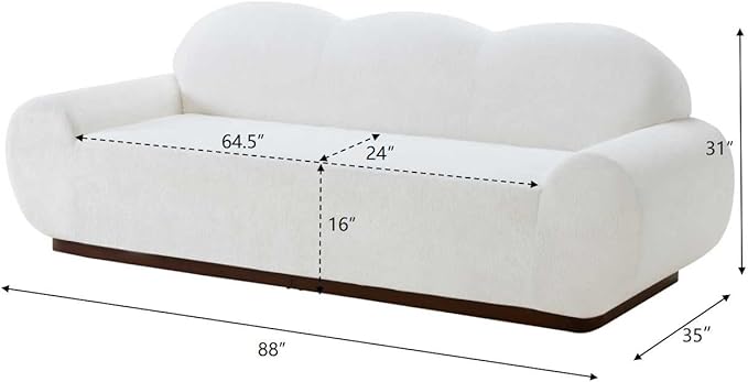 Christopher Knight Home Zera 88" Comfy Chenille Upholstered Cloud Couch, 3-Seater Sofa Couches, Low Profile Home Sofa Living Room with Round Arm, Sturdy Wooden Frame Lounge Chair Indoor, White
