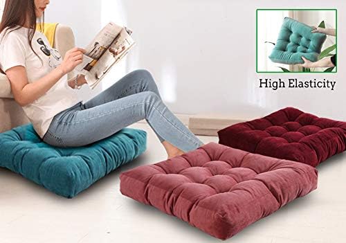 Square Floor Seat Pillows Cushions 22" x 22", Soft Thicken Yoga Meditation Cushion Pouf Tufted Corduroy Tatami Floor Pillow Reading Cushion Chair Pad Casual Seating for Adults & Kids, Turquoise