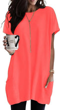 Poetsky Summer Womens Tunic Tops for Leggings with Pockets Short Sleeve Casual Long T Shirts S-3XL