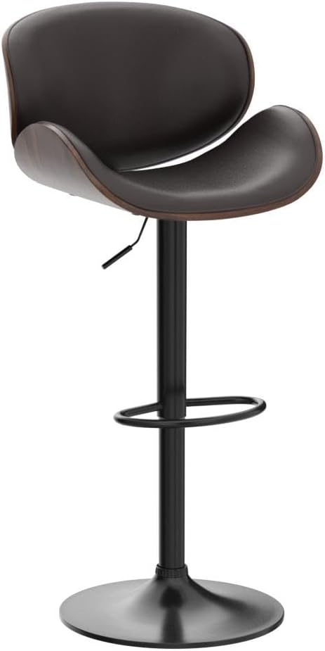 Aowos Bar Stools Set of 2, Adjustable Swivel Leather Bar Stools for Kitchen Island, Mid Century Modern Counter Height Bar Chairs Barstools with Back & Footrest (Brown)