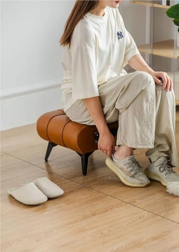 Portable Brown Footstool with Handle - Modern Under Desk Footrest for Living Room, Bedroom & Entryway - Versatile Foot Rest with Legs for Comfort & Style