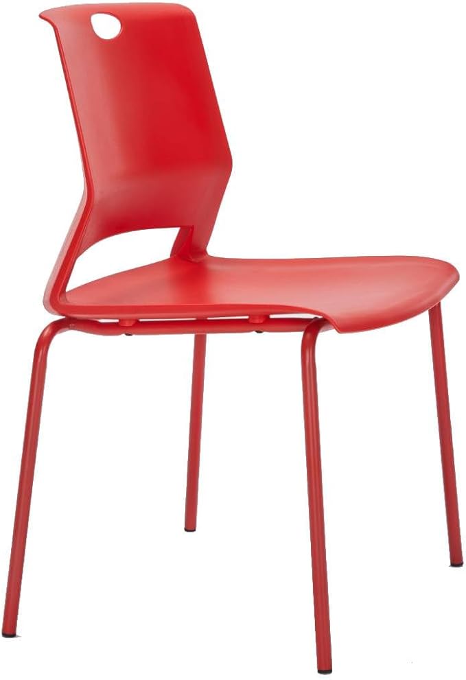 Stackable Chairs Set of 4, Office Waiting Room Chair Plastic Seat, Red Stacking Chairs with Sturdy Metal Legs, Guest Chair for Conference Rooms, Churches, Living Rooms, Classrooms(Red).