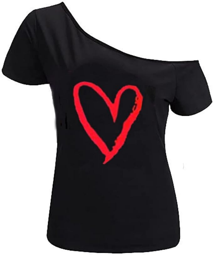 MAGICMK Women’s Short Lips Print Causal Off The Shoulder Plus Size T-Shirt Tops