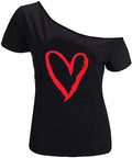 MAGICMK Women’s Short Lips Print Causal Off The Shoulder Plus Size T-Shirt Tops