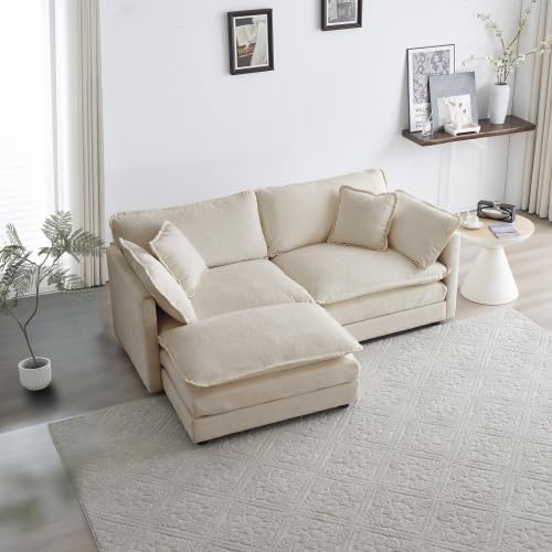 Aoowow Modular Sectional Sofa Modern Convertible Loveseat Couch,77.16 Inch Deep 2-Seater Sofas Comfy Chenille Cloud Sofas and Couches Set with Movable Ottoman for Living Room Apartment（Light Coffee）