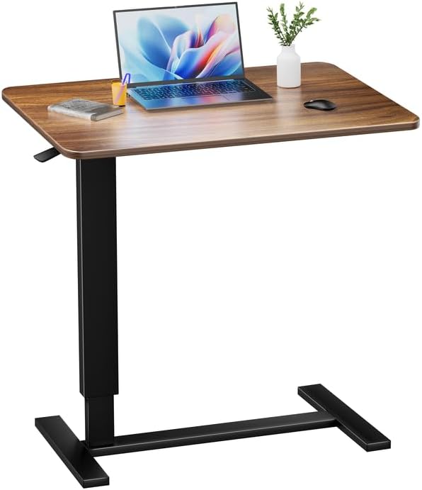 Adjustable Overbed Bedside Table with Wheels(31.2" W), Hospital Bed Table Over The Bed, Mobile Standing Desk Rolling Computer Cart, Laptop Desk with Hidden Casters