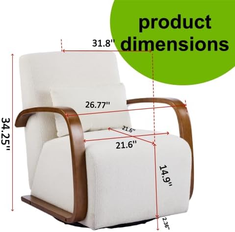 Swivel Accent Chair with Soild Wood Armrest, Modern Lounge Conversation Chair with Pillow, 360-Degree Rotation for Living Room, Office (Fabric, Beige)