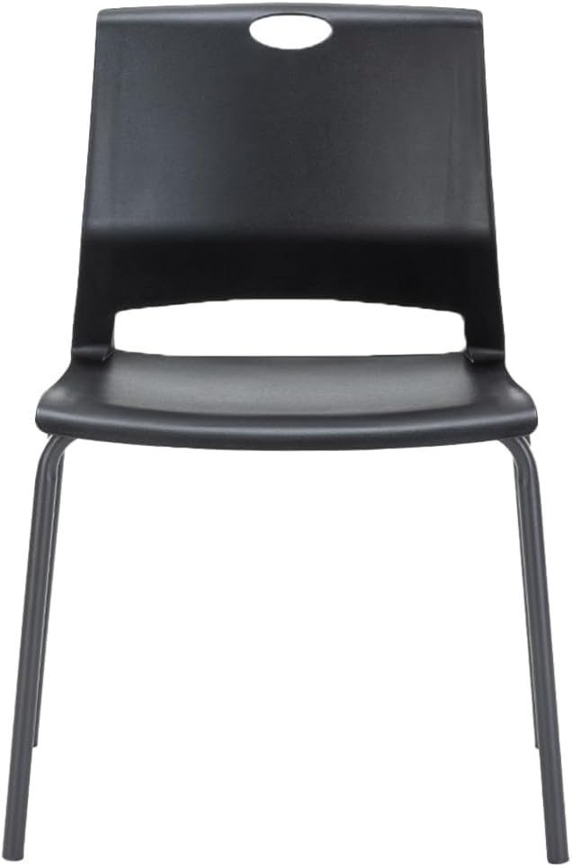 Black Stackable Chairs Set of 4, Modern Office Guest Chair Wide Seat, Stackable Dining Chairs, Plastic Chair for Conference Room, Church,Living Room, Waiting Room, Classroom.