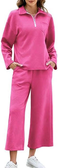 AGSEEM Lounge Sets for Women, Women's 2 Piece Outfits Long Sleeve 1/4 Zip Pullover Cropped Pants 2PC Outfit Comfy Sweatsuits