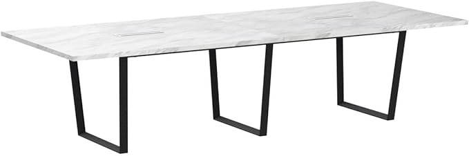 ahliss Sturdy Conference Table with Cable Management Grommets Modern Rectangle Office Meeting Table with Wood Tabletop and Metal Frame & Legs- Easy Assembly Boardroom Table (White Marble, 10 Foot)