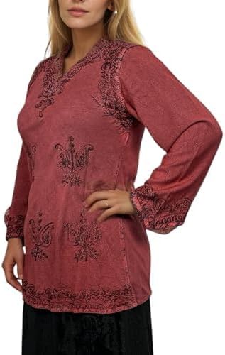Agan Traders 2025 Winter Long Sleeve Diamond Neck Embroidered Tops - Medieval Boho Vintage Tunic Kurta Blouses for Women