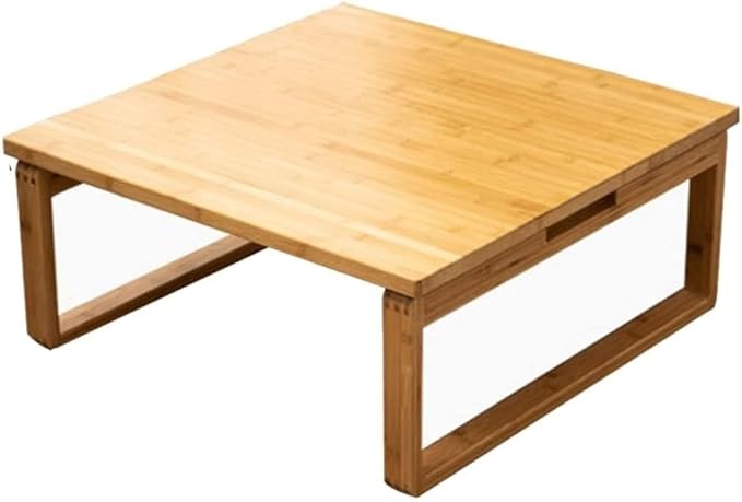 Foldable Low Table Bamboo Japanese-Style Coffee Table Square Tea Table Household Kang Small Dining Table Kids Art Meditation Table, for Tatami Bedroom Bay Window (Size:23.6 * 23.6 * 10.2in)