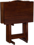 Pemberly Row Transitional Solid Wood Five Piece Tray Table Set in Hazelnut Brown