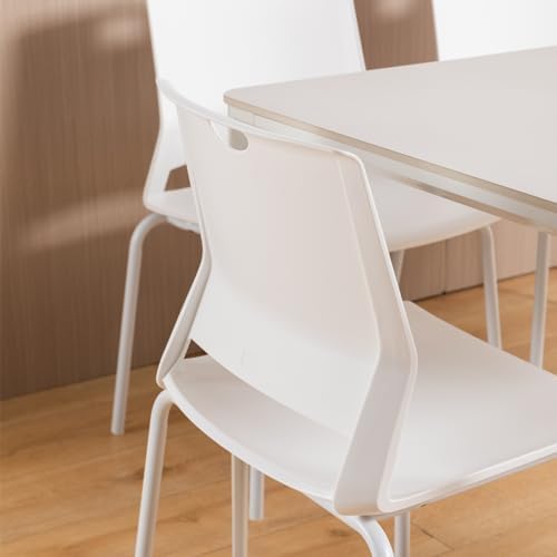 Sidanli Stackable Chairs Set of 4, Waiting Area & Breakroom Chairs in White with Back