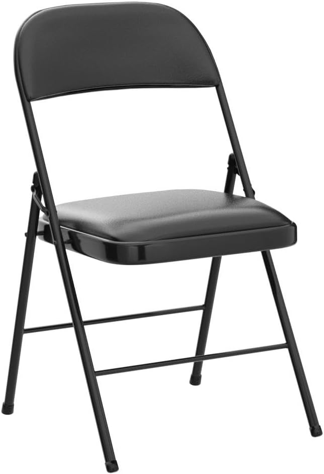 Nazhura 4 Pack Folding Chairs with Padded Cushion and Back, Khaki Metal Chairs with Comfortable Cushion and Durable Steel Frame for Home and Office, for Indoor and Outdoor Events (Black, 4 Pack)