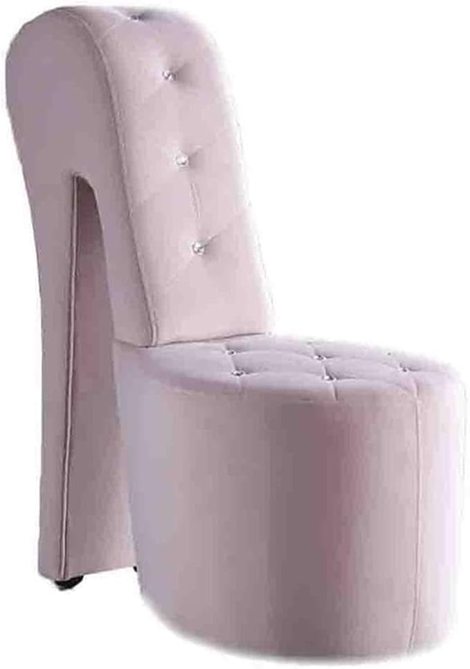 First of a Kind 19" Modern Shoe Chair - Crystal Studded Velvet High Heel Chair with Medium Firm Comfort - Luxurious Decor Addition for Bedroom, Living Room & Studio, (Pink)
