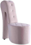 First of a Kind 19" Modern Shoe Chair - Crystal Studded Velvet High Heel Chair with Medium Firm Comfort - Luxurious Decor Addition for Bedroom, Living Room & Studio, (Pink)