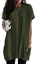 Poetsky Summer Womens Tunic Tops for Leggings with Pockets Short Sleeve Casual Long T Shirts S-3XL