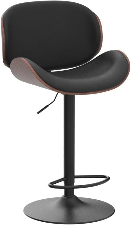 Aowos Bar Stools Set of 2, Adjustable Swivel Leather Bar Stools for Kitchen Island, Mid Century Modern Counter Height Bar Chairs Barstools with Back & Footrest (Black)