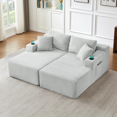134" Modular Cloud Sectional Sleeper Sofa Couch for Living Room, U Shaped 6 Seat Sofa with 2 Storage Pockets, 2 Pillows & 2 Cup Holders, No Assembly Required (Light Gray)
