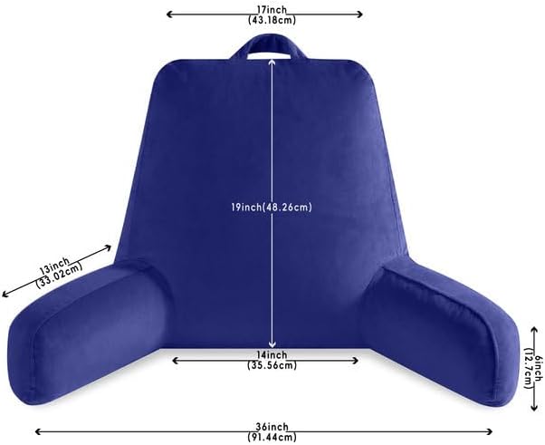 OAISZ Reading Pillow for Sitting in Bed Adult, Reading Pillow with Shredded Memory Foam, Bed Pillow with Washable Cover, Back Pillow Sitting Up with Extend Arms, Navy, X-Large
