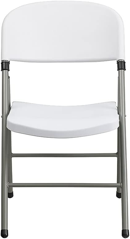 Flash Furniture HERCULES Series White Plastic Folding Chairs | Set of 2 Lightweight Folding Chairs with Gray Frame