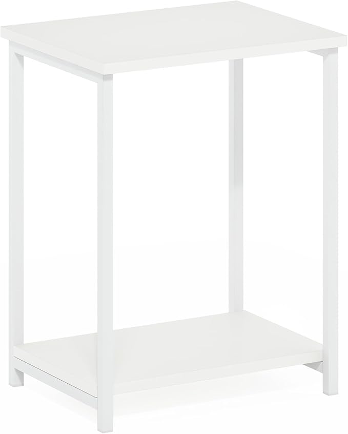 Furinno Simplistic Side Table, 2-Tier Metal Frame Modern End Table with Open Shelf, Night Stand, Bedside Table, for Living Room, Bedroom, White