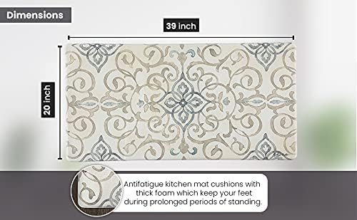 J&V TEXTILES Anti Fatigue Kitchen Mat for Floor, Embossed Themed Cushioned Kitchen Runner Rug Mat, Non Slip, Easy Wipe Clean, 1/2 Inch Thick (20x39 inches, Family & Friends)