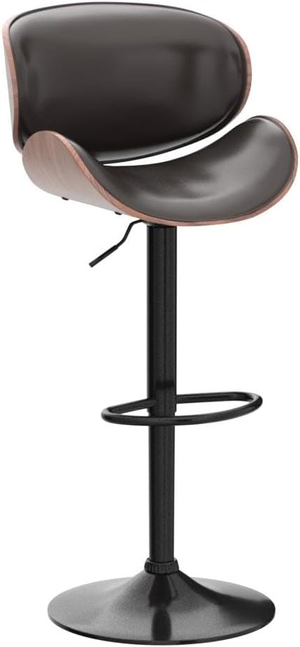 Aowos Bar Stools Set of 4, Adjustable Swivel Leather Bar Stools for Kitchen Island, Mid Century Modern Counter Height Bar Chairs Barstools with Back & Footrest (Brown)