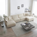 Aoowow Modular Sectional Sofa Modern Convertible U Shaped Couch,147.2 Inch Deep 4-Seater Sofas Set Comfy Chenille Cloud Sofas and Couches with Movable Ottoman for Living Room Apartment（Light Coffee）