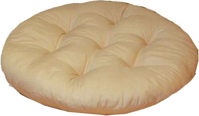 16 Inch Round Chair Seat Pad Thick Tatami Plaid Style Comfortable Floor Seat Cushion Soft Chair Mat for Office Bedroom Living Room Kitchen, Light Khaki