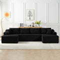 134" Modular Cloud Sectional Sleeper Sofa Couch for Living Room, U Shaped 6 Seat Sofa with 2 Storage Pockets, 2 Pillows & 2 Cup Holders, No Assembly Required (Black)