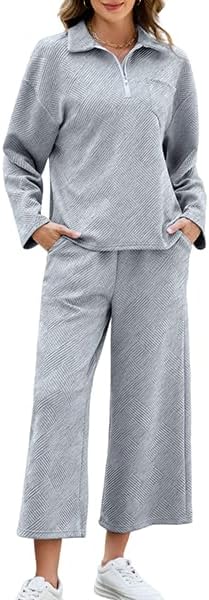 AGSEEM Lounge Sets for Women, Women's 2 Piece Outfits Long Sleeve 1/4 Zip Pullover Cropped Pants 2PC Outfit Comfy Sweatsuits
