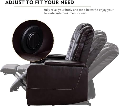 CANMOV Electric Power Recliner Chair Set of 5, Breathable Leather Home Theater Seating with Hidden Arm Storage, Power Recliner Chair for Living Room with USB Ports and Cup Holders,Brown