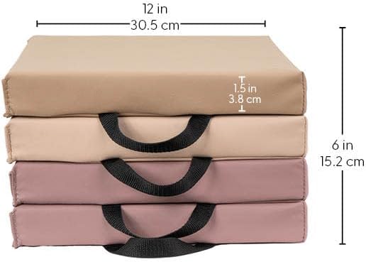 FDP SoftScape 12 inch Square Toddler Floor Cushions with Handles; Flexible Seating for Daycare, Preschool, Playroom; 1.5 inch Deluxe Foam (4-Piece) - Teddy