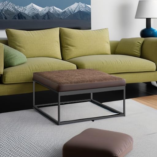 SONGMICS Home LUIZ Collection - Ottoman, Square Coffee Table, Footstool, Reversible Top, Padded Seat, Side Table, Minimalist, Steel Frame, Max. Load 660 lb, for Living Room, Walnut Brown ULOM077K01