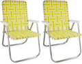 Lawn Chair USA - Outdoor Chairs for Camping. Made with Lightweight Aluminum Frames and UV-Resistant Webbing. Folds for Easy Storage 2- Pack (Yellow and White Stripes with White Arms, Classic)