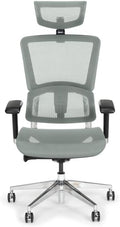 NBF Ergonomic Leather Office Chair with Adjustable Armrests and Headrest Removable,Ventilated Mesh High Back Computer Chair with Seat Slider,28" D x 28" W x 36" H, Aluminum, Gray