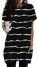 Poetsky Summer Womens Tunic Tops for Leggings with Pockets Short Sleeve Casual Long T Shirts S-3XL