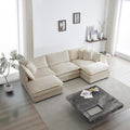 Aoowow Modular Sectional Sofa Modern Convertible U Shaped Couch,112.2 Inch Deep 3-Seater Sofas Set Comfy Chenille Cloud Sofas and Couches with Movable Ottoman for Living Room Apartment（Light Coffee）