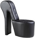 First of a Kind 19" Modern Shoe Chair - Crystal Studded Faux Leather High Heel Chair with Medium Firm Comfort - Luxurious Decor Addition for Bedroom, Living Room & Studio, (Black)