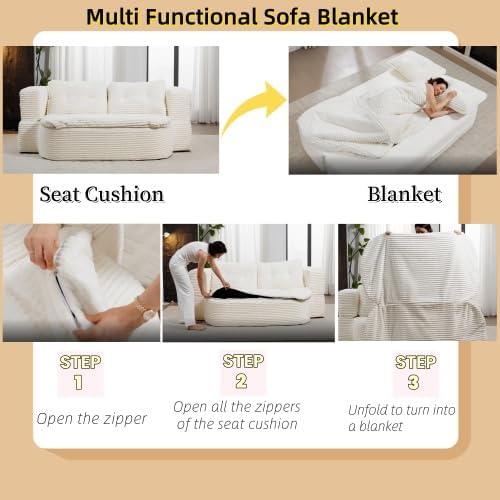79" Foldable Floor Couch, 2-Seat Convertible Sleeper Sofa with Blanket and 2 Soft Pillows, Corduroy Fabric, for Living Room, Bedroom, Apartment, No Assembly Required, Beige