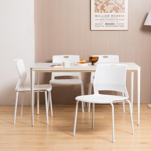 Sidanli Stackable Chairs Set of 4, Waiting Area & Breakroom Chairs in White with Back