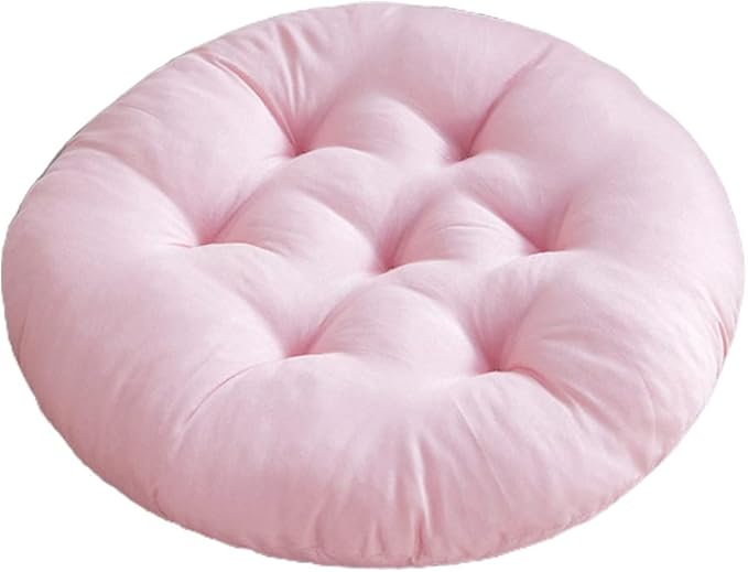 16 Inch Round Chair Seat Pad Thick Tatami Plaid Style Comfortable Floor Seat Cushion Soft Chair Mat for Office Bedroom Living Room Kitchen, Pink