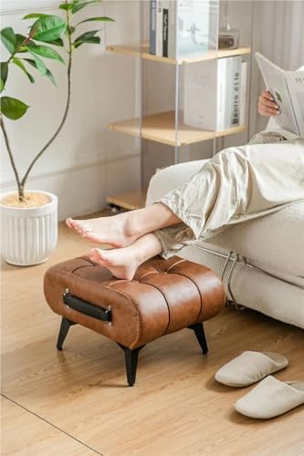 Portable Brown Footstool with Handle - Modern Under Desk Footrest, Comfortable Foot Rest for Living Room, Bedroom & Entryway - Stylish & Versatile Design