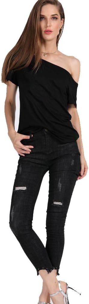 MAGICMK Women’s Short Lips Print Causal Off The Shoulder Plus Size T-Shirt Tops