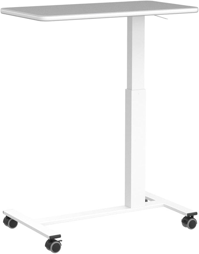 TigerDad Pneumatic Adjustable Overbed Table with Gas Spring Riser | Medical Adjustable Bed Side Table with Wheels | Portable Standing Desk for Laptop Computer with Large Work Space 30.7"x 17"