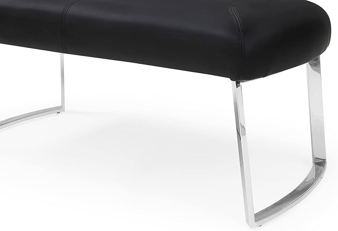 ZURI Modern Sandra Black Leatherette Bench with Polished Stainless Steel Base
