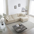 Aoowow Modular Sectional Sofa Modern Convertible L Shaped Couch,112.2 Inch Deep 3-Seater Sofas Set Comfy Chenille Cloud Sofas and Couches with Movable Ottoman for Living Room Apartment（Light Coffee）